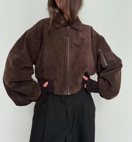 JAQUETA SUEDE LOOSE VARSITY