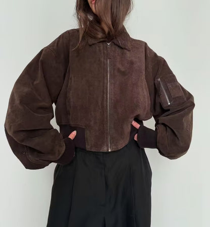 JAQUETA SUEDE LOOSE VARSITY