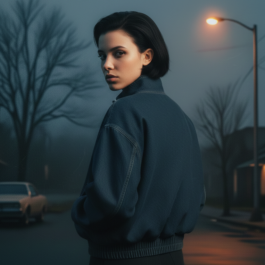 Jaqueta de Hawkins: Bomber Jeans Vintage Oversized.