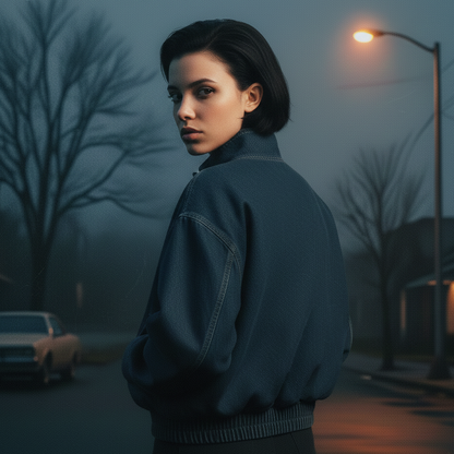 Jaqueta de Hawkins: Bomber Jeans Vintage Oversized.