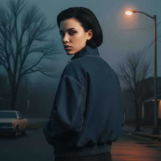 Jaqueta de Hawkins: Bomber Jeans Vintage Oversized.