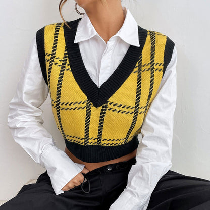 Colete A Inteligência de Hawkins: Xadrez V-Neck Knit (Street Revival)